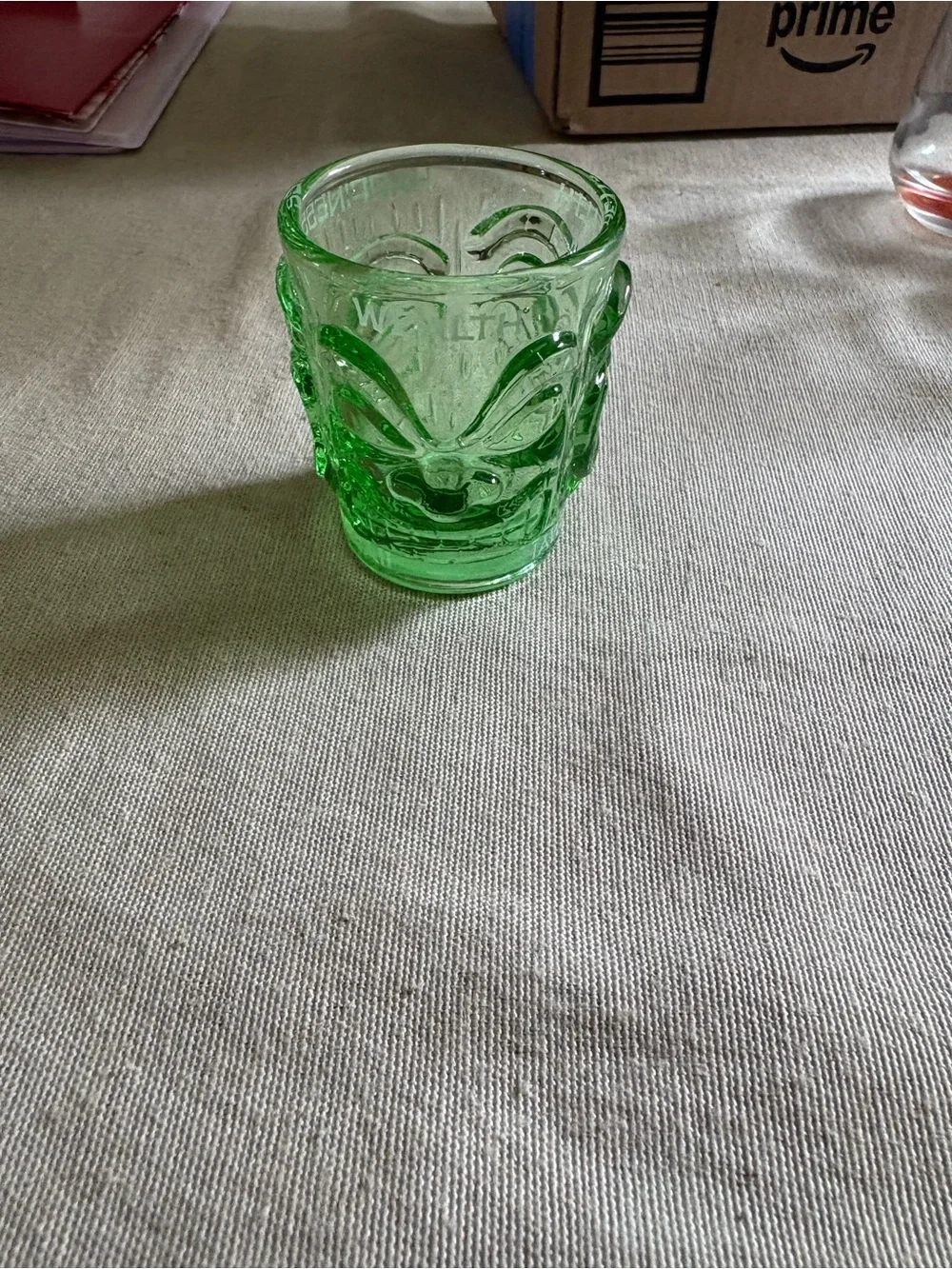 Green Glass Tiki Shot Glass - bought in Hawaii